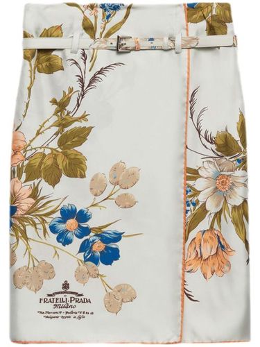 Jupe mi-longue en soie à fleurs - Prada - Modalova