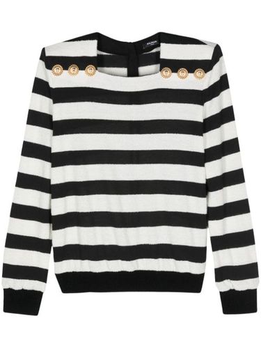 Pull rayé à boutons embossés - Balmain - Modalova
