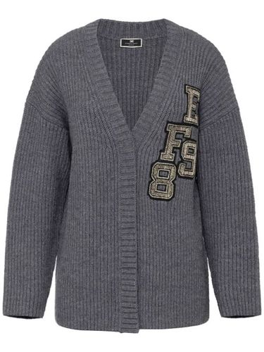 Cardigan nervuré à patch logo - Elisabetta Franchi - Modalova