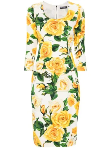Robe en soie mélangée à fleurs - Dolce & Gabbana - Modalova