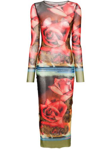 Robe mi-longue à roses imprimées - Jean Paul Gaultier - Modalova