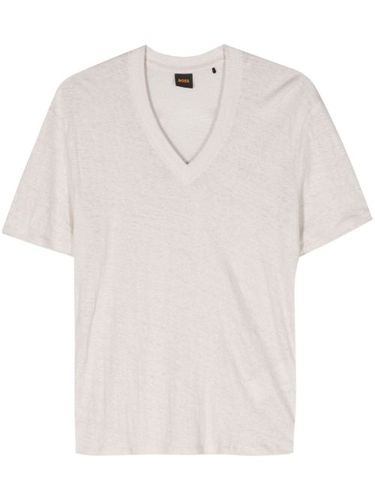 T-shirt en lin à logo brodé - BOSS - Modalova