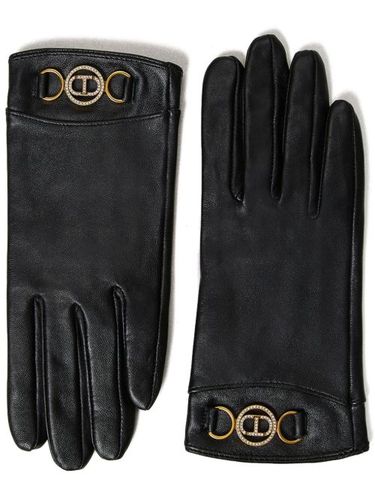 Gants en cuir à plaque logo - TWINSET - Modalova