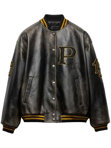 Veste bomber en cuir à logo appliqué - Prada - Modalova