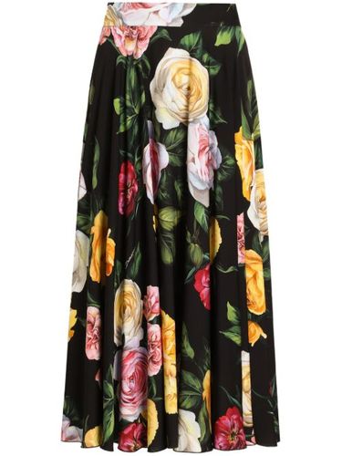 Jupe mi-longue en Charmeuse à imprimé floral - Dolce & Gabbana - Modalova