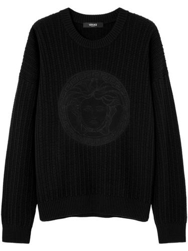 Pull en maille torsadée à motif Medusa brodé - Versace - Modalova