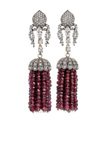Boucles d'oreilles en 18ct serties de rubis et pavées de diamants - Anabela Chan - Modalova