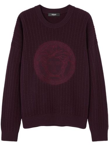 Pull en maille torsadée à motif Medusa brodé - Versace - Modalova