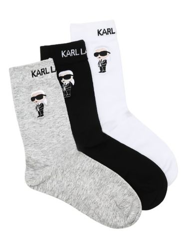 Lot de trois paires de chaussettes Ikonik en maille intarsia - Karl Lagerfeld - Modalova