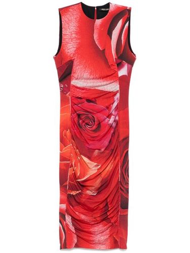 Robe mi-longue à roses imprimées - Roberto Cavalli - Modalova