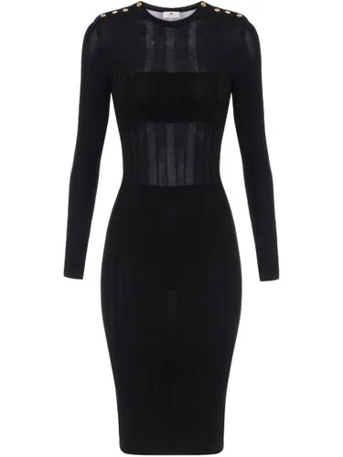 Robe mi-longue en maille nervurée à effet de transparence - Elisabetta Franchi - Modalova