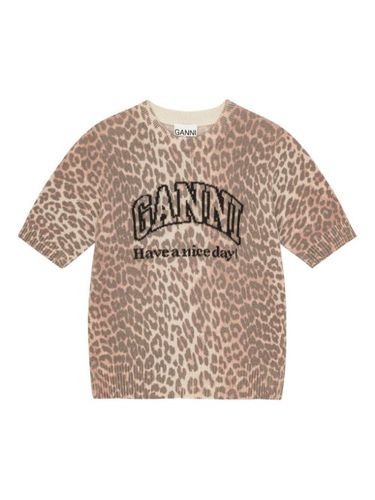 T-shirt en maille intarsia à logo - GANNI - Modalova