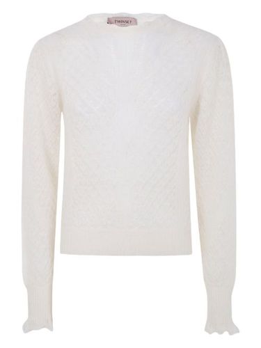 Pull en maille ajourée à volants - TWINSET - Modalova