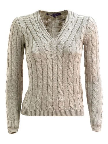 Pull en maille torsadée à col v - Polo Ralph Lauren - Modalova