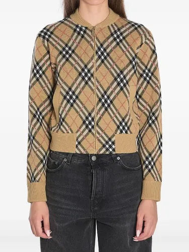Cardigan zippé à carreaux - Burberry - Modalova