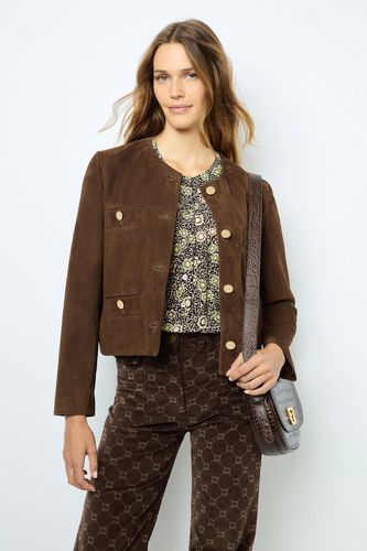 Veste sans col en cuir velours - BELINA - GD - Modalova