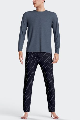 Pyjama long en coton bleu foncé pantalon à micromotifs - Eden Park - Modalova