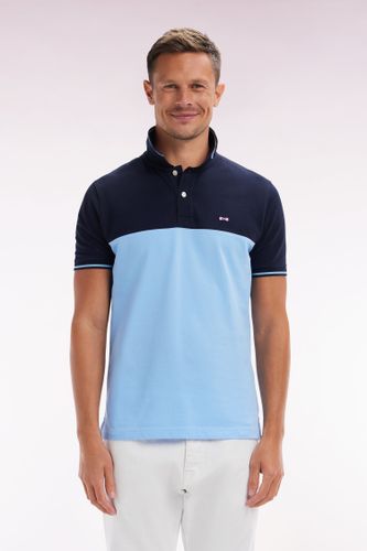Polo À Manches Courtes En Piqué Coton Ciel Col Jacquard Coupe Droite - Eden Park - Modalova