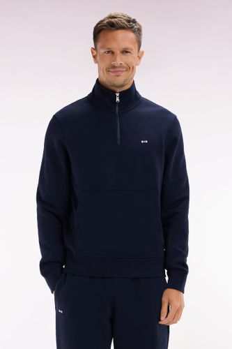 Sweatshirt À Col Zippé En Coton Marine Coupe Droite - Eden Park - Modalova