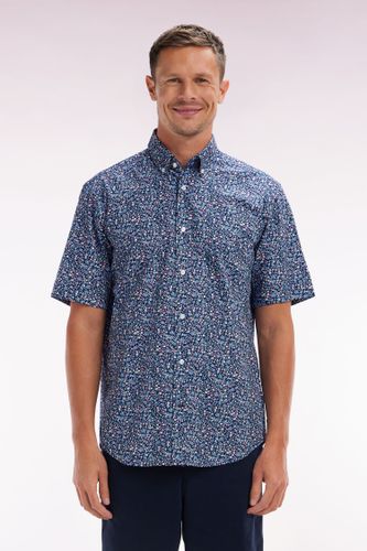Chemise À Manches Courtes En Coton Marine Microimprimé Fleurs Coupe Droite - Eden Park - Modalova