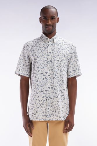 Chemise À Manches Courtes En Popeline De Coton Écrue Imprimé Floral Gris Coupe Droite - Eden Park - Modalova