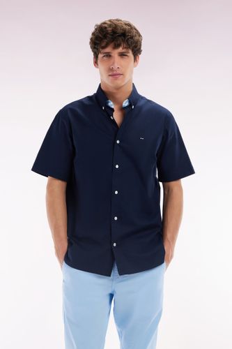 Chemise À Manches Courtes En Coton Marine Broderie Dos Ciel Coupe Droite - Eden Park - Modalova