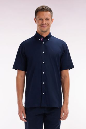 Chemise À Manches Courtes En Coton Marine Broderie Et Patte De Boutonnage Cerclées Coupe Droite - Eden Park - Modalova