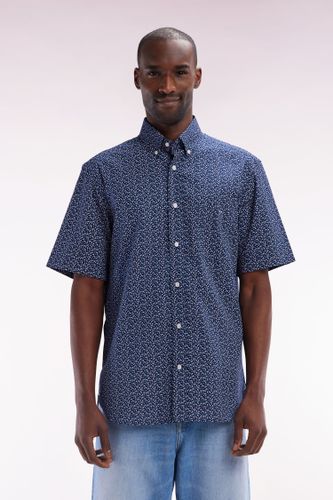 Chemise À Manches Courtes En Popeline De Coton Marine Micromotif Nœud Papillon Coupe Droite - Eden Park - Modalova