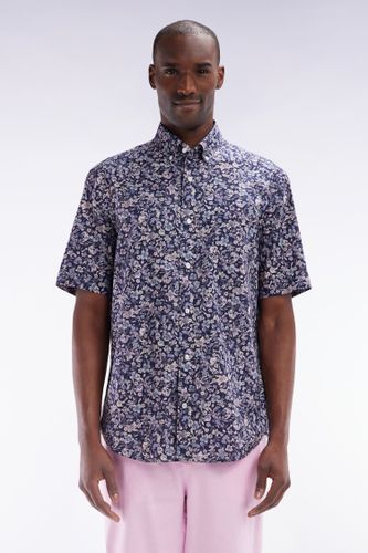 Chemise À Manches Courtes En Popeline De Coton Pima Foncé Micromotif Floral Coupe Droite - Eden Park - Modalova