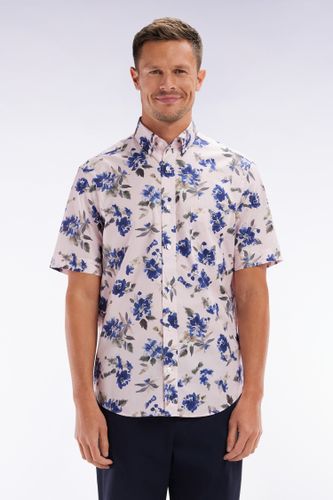Chemise À Manches Courtes En Popeline De Coton Pima Rose Motif Floral Coupe Droite - Eden Park - Modalova