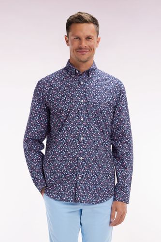 Chemise À Micromotifs En Coton Marine Coupe Droite - Eden Park - Modalova