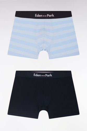 Lot De Deux Boxers En Jersey De Coton Stretch Marine Et Cerclé Ciel - Eden Park - Modalova