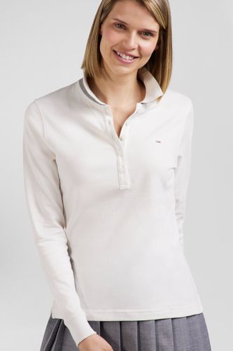 Polo manches longues en coton stretch écru col cerclé coupe Slim - Eden Park - Modalova