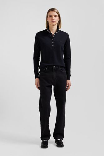 Polo manches longues en coton stretch col cerclé noir coupe Slim - Eden Park - Modalova