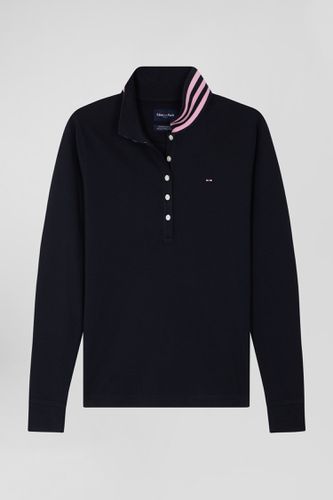 Polo manches longues en coton stretch bleu marine col cerclé coupe Slim - Eden Park - Modalova