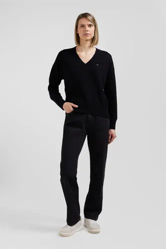 Pull col V en laine et coton noir coupe Relaxed - Eden Park - Modalova