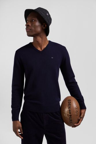 Pull Col V En Laine Et Coton Marine Demi-lune Cerclée Coupe Regular - Eden Park - Modalova