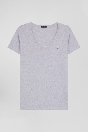 T-shirt manches courtes col V en coton gris coupe Regular - Eden Park - Modalova