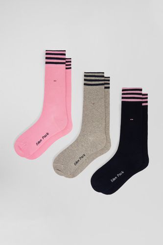 Lot de 3 paires de chaussettes roses à détails cerclés en coton stretch - Eden Park - Modalova