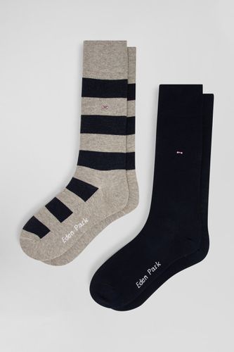 Lot de 2 paires de chaussettes cerclées gris et marine en coton stretch - Eden Park - Modalova