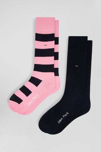 Lot de 2 paires de chaussettes cerclées rose et marine en coton stretch - Eden Park - Modalova