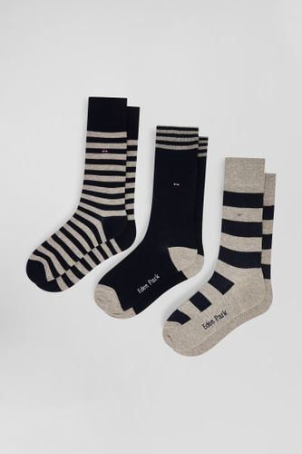 Lot de 3 paires de chaussettes cerclées grises en coton stretch - Eden Park - Modalova