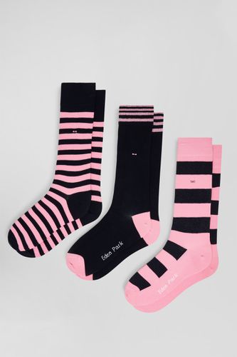 Lot de 3 paires de chaussettes cerclées roses en coton stretch - Eden Park - Modalova