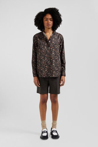 Chemise sans col en popeline de coton noir microimprimé floral coupe Regular - Eden Park - Modalova