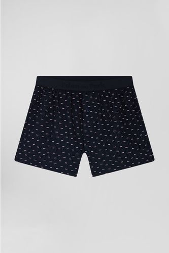 Boxer en jersey de coton stretch bleu marine à micromotifs - Eden Park - Modalova