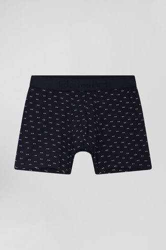 Boxer à micro motifs nœud papillon bleu marine et rose en coton stretch - Eden Park - Modalova