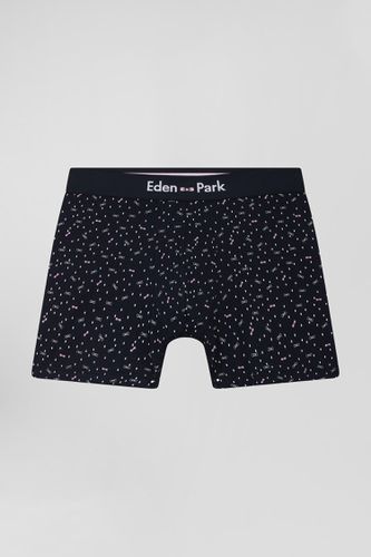 Boxer en coton stretch bleu marine micro-motifs nœuds papillon - Eden Park - Modalova