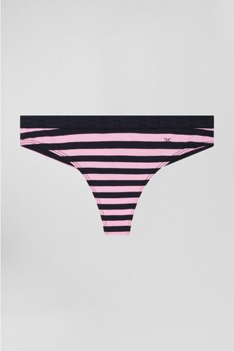 Culotte tanga en jersey coton stretch cerclé bleu marine et rose - Eden Park - Modalova