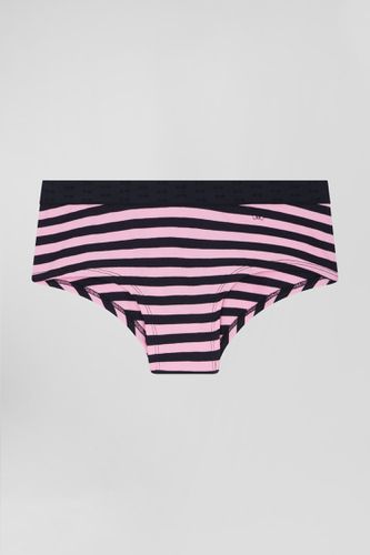 Culotte shorty en jersey de coton stretch cerclée bleu marine et rose - Eden Park - Modalova