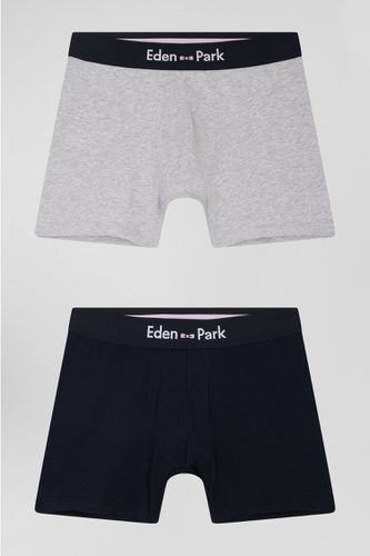 Lot de 2 boxers bleu marine et gris en coton stretch - Eden Park - Modalova